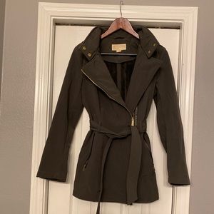 Olive Green Michael Kors Asymmetric Belted Coat
